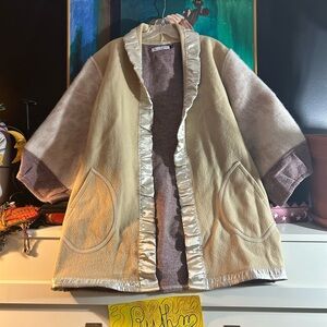 Boho Chic Upcycled Cream and Tan Teddy Jacket by Diana Coatsworth M/L Toronto
